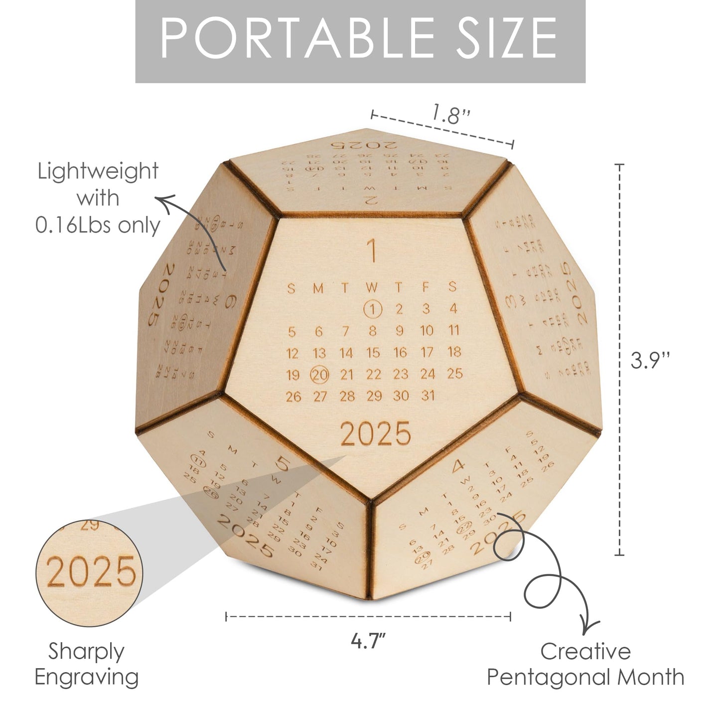 3D Calendar - Wood Dodecahedron - 3D Calendar